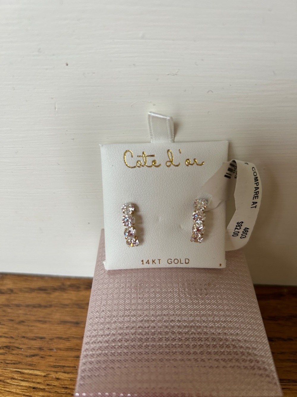 14KT Gold Cubic Zirconia Half Hoop Earrings - Clear/Gold